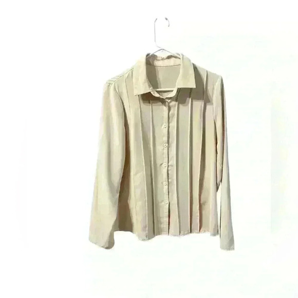 🟣Blouse Beige Button Down Large Polyester - Picture 1 of 4